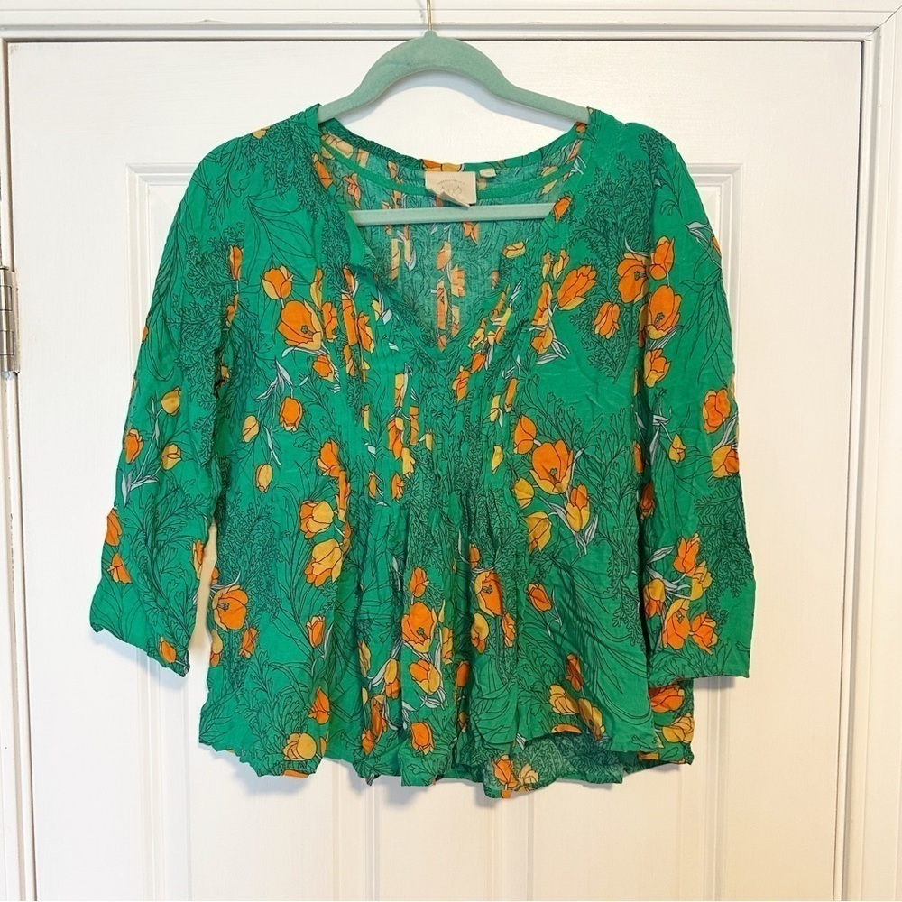 Anthropologie green floral peplum top.